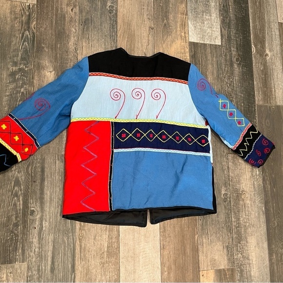 Indigo Moon Jacket Wearable Art Cotton Flax Blend Embroidered Abstract Size M - Picture 6 of 8
